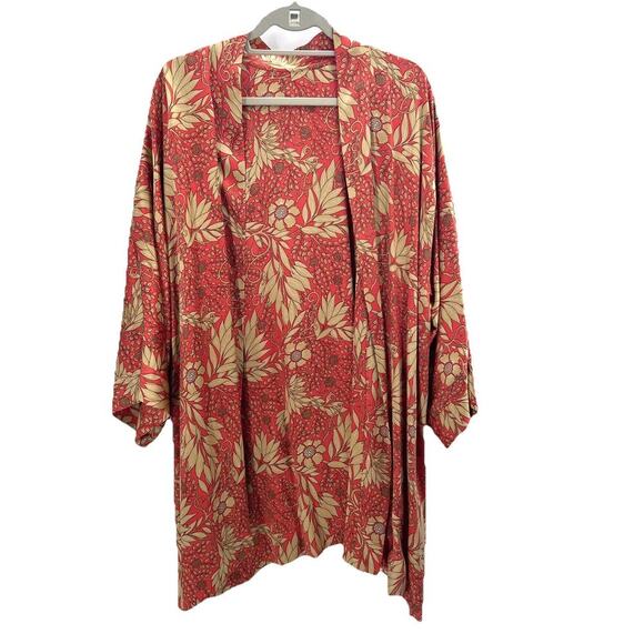 Vintage Custom Boho Colorful Orange Gold Floral Silk Kimono Cardigan - Picture 1 of 7
